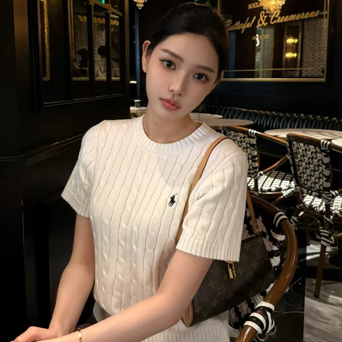 Foreign Trade Little Horse Heavyweight LF Knit Crew Neck 25ss Summer New Embroidered Cable Knit Short Sleeve Loose Cross-border T-Shirt