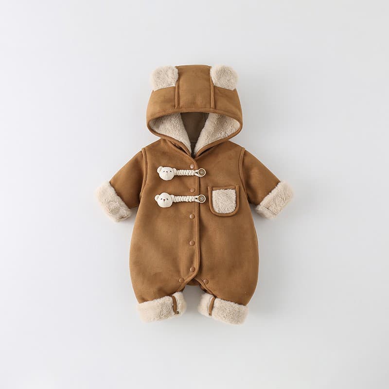 Newborn Baby Winter Fleece-Lined Cotton Bodysuit Thick Quilted Romper Cute Adorable Outerwear Crawling Suit