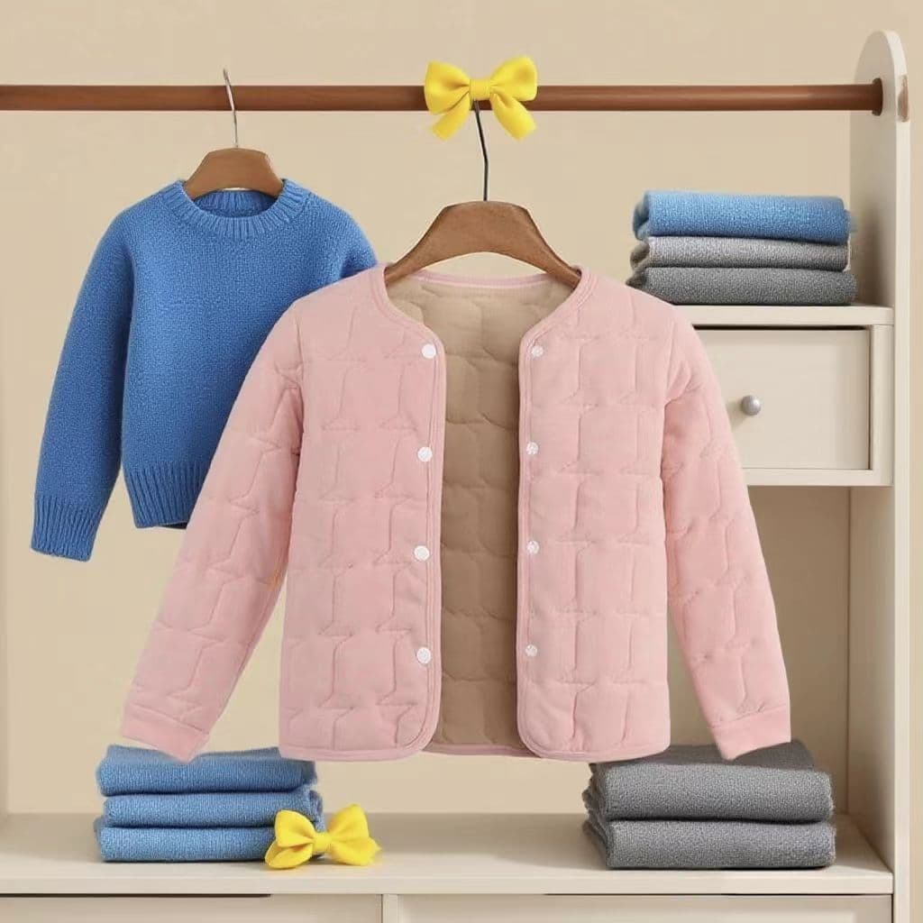 Autumn/Winter Fleece-Lined Thick Cotton Jacket Inner Lining School Uniform Thermal Vest Three-Layer Cotton Pink