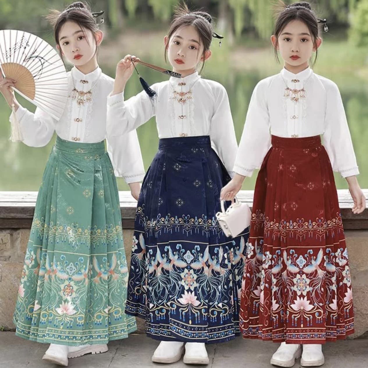 Hanfu for Girls Mamian Skirt Set, Spring/Autumn Season, Ming Dynasty Style Chinese Ancient Costume, Children's Tang Suit Cheongsam Summer Children's Hanfu