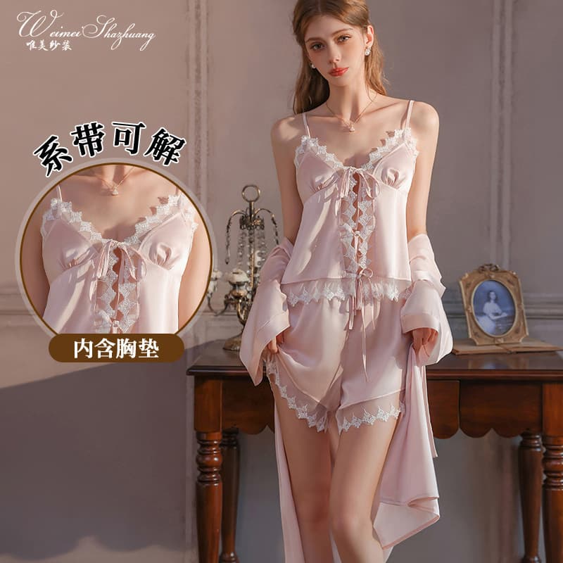 Weimeisha New Women's Loungewear Set with Built-in Pads, Sexy Camisole and Shorts Set, Deep V Tie-Dye Two-Piece Pajama Set