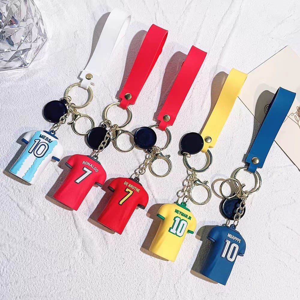 Cross-border World Cup Jersey Keychain, Cute Cartoon Ronaldo Messi Mbappe Neymar Car Bag Charm