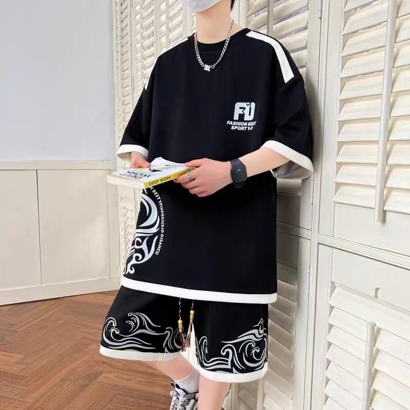 Summer Sport Set for Boys, Short-Sleeve T-Shirt and Shorts Two-Piece Outfit, Teenager Athletic Shorts Set