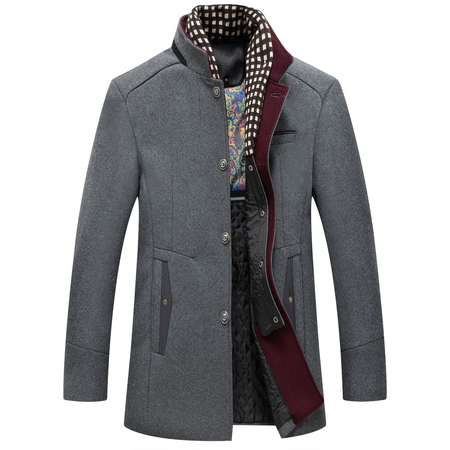 Autumn/Winter European Size Men's Business Wool Coat with Fashion Scarf, Wrinkle-Free Wool Coat for Men, Cross-Border Wool Outerwear