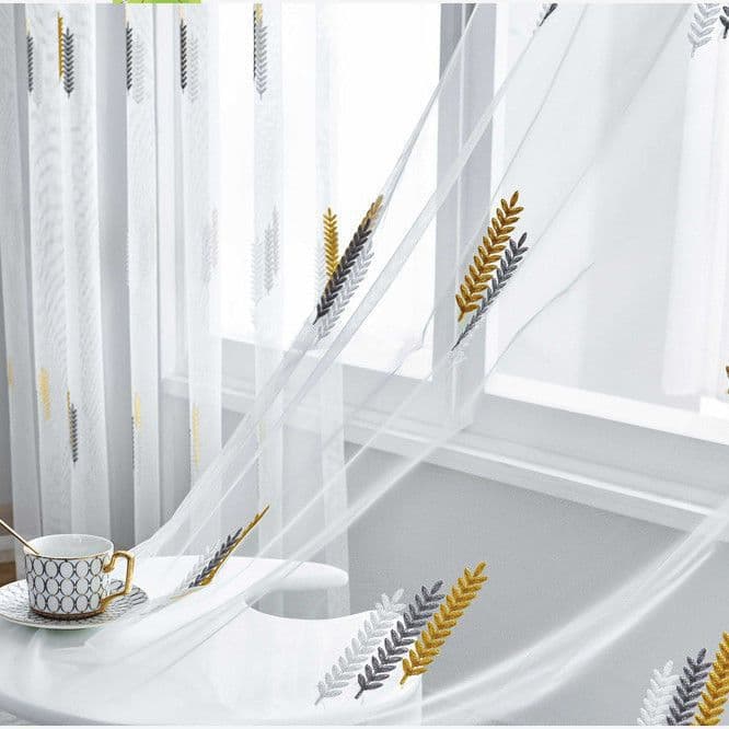 Thin embroidered mesh window sheers for home use, ready-made for bay windows/bedrooms/living rooms, mosquito-proof, modern cross-border home textiles.
