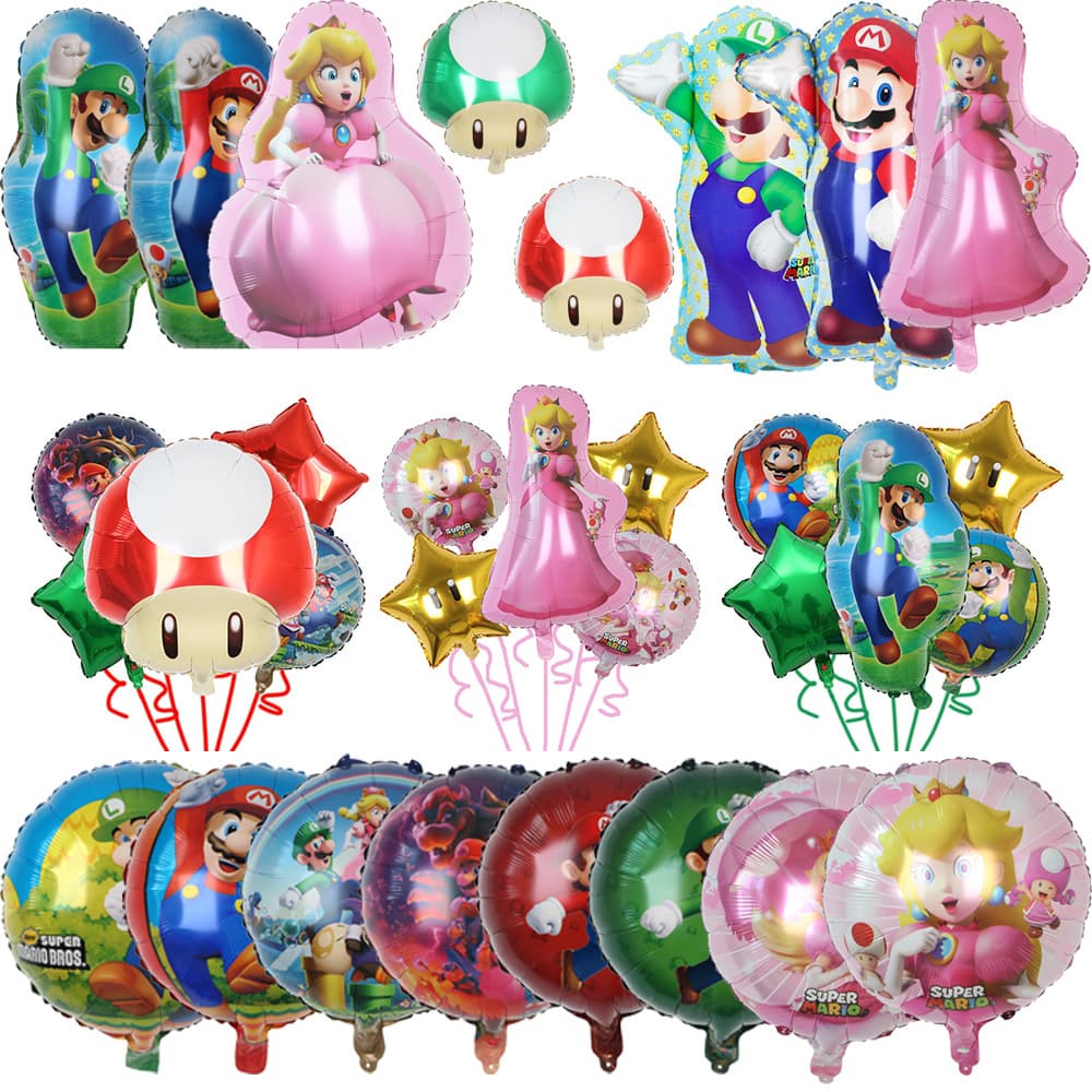 Cartoon Super Mario Balloon Set Mario Luigi Game Theme Birthday Party Decoration Aluminum Foil Balloons