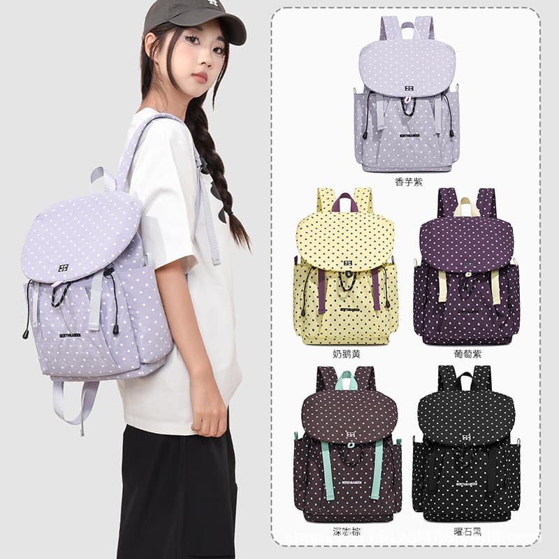 2026 Autumn New Korean Style Fashion Polka Dot Nylon Backpack Lightweight Small Backpack Korean Style Large Capacity Backpack