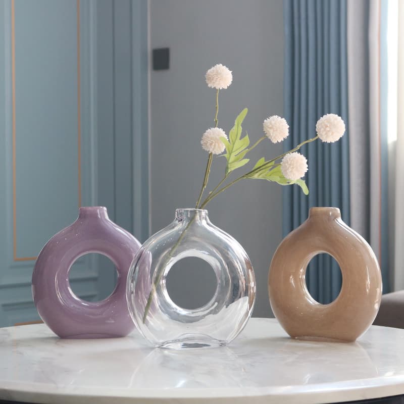 Minimalist Transparent Glass Vase for Water Plants, High-End Donut-Shaped Flower Vase Decoration for Living Room