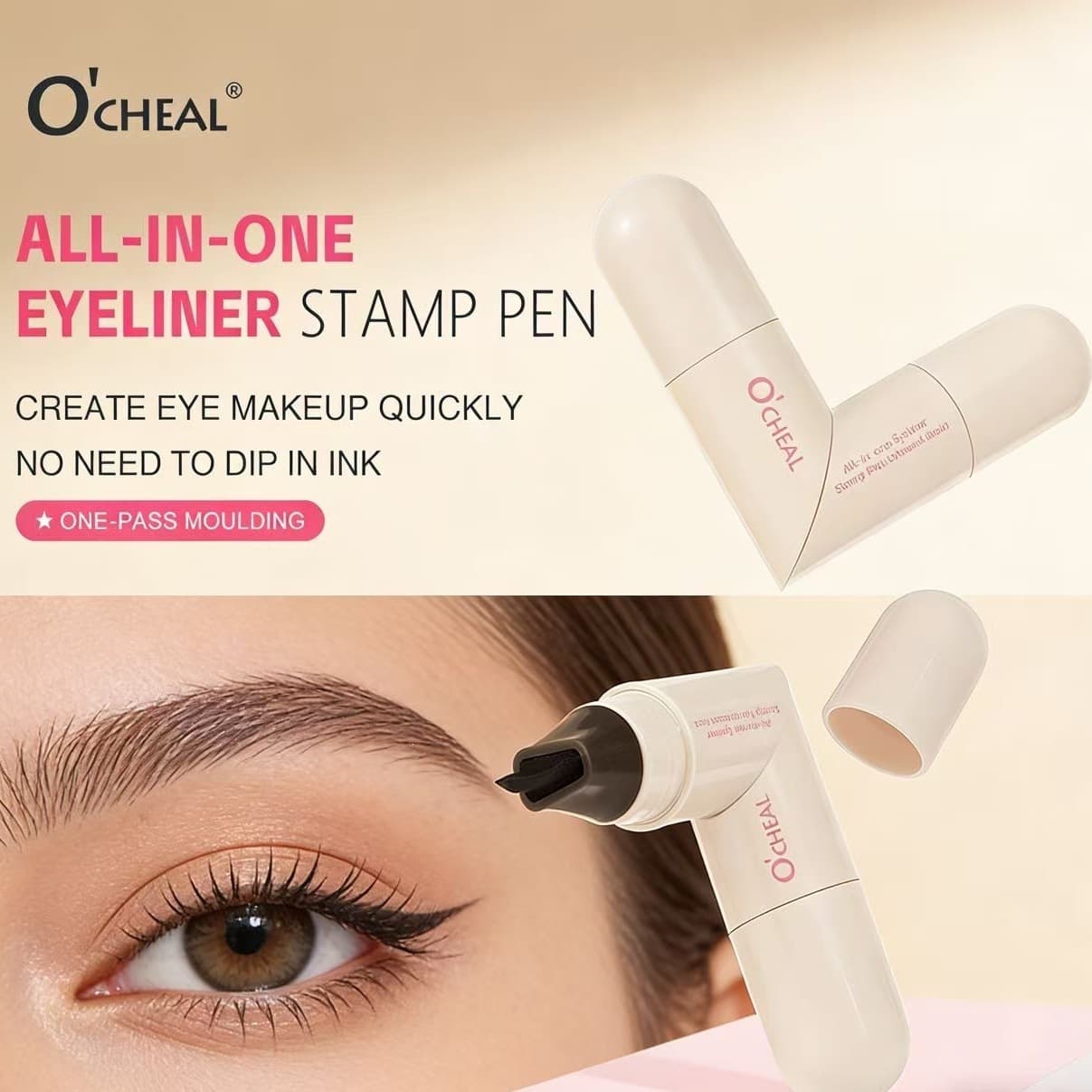 Cross-border OCHEAL double-head seal liquid eyeliner pen TK hot model, quick-drying and non-smudged for beginners, one-print molding