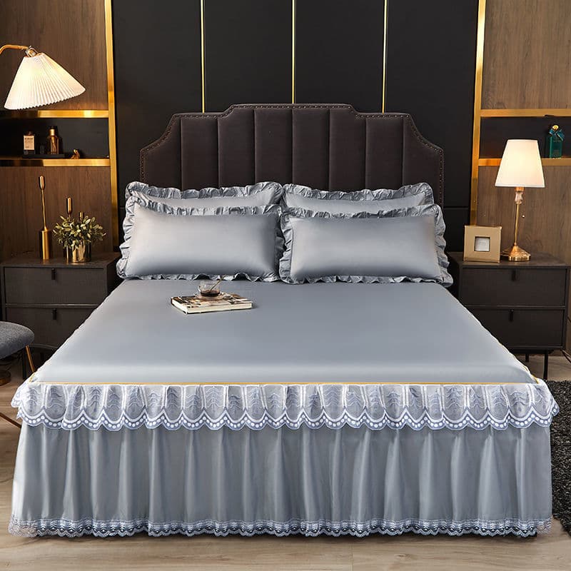 Ice silk bed skirt three-piece summer cooling mat, household bed sheet, bed cover cover, single piece cooling mat, machine washable, wholesale for export.