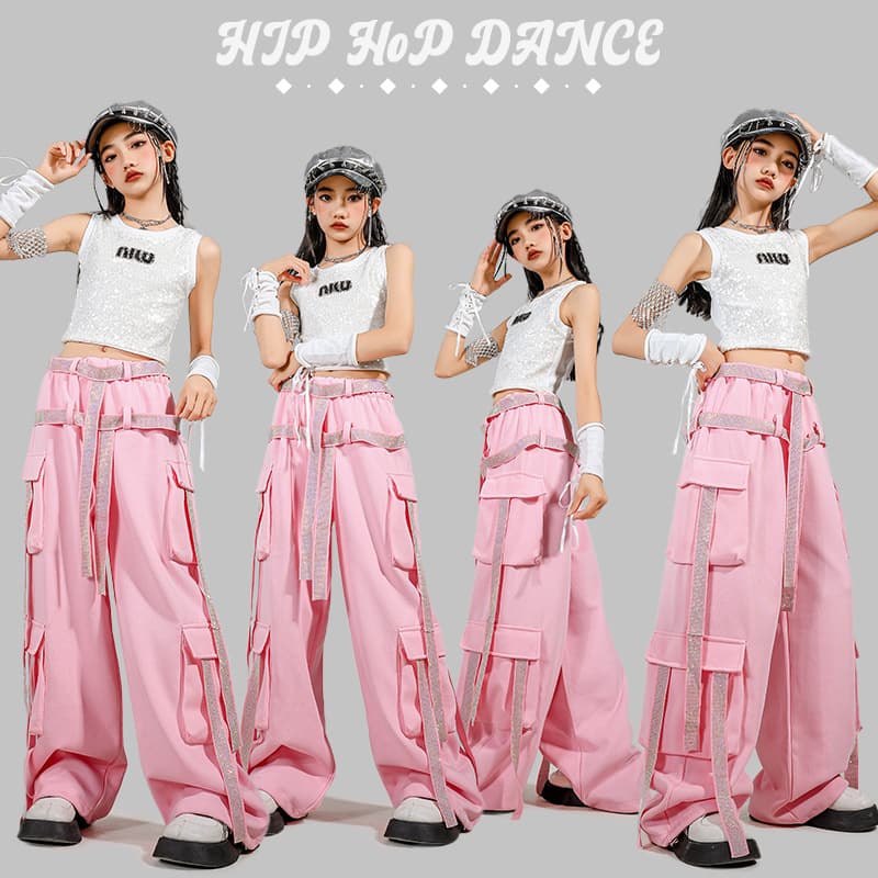 Girls Jazz Dance Hiphop Performance Clothes Girls Practice Clothes Camisole Work Pink Pants Jazz Street Dance Clothes
