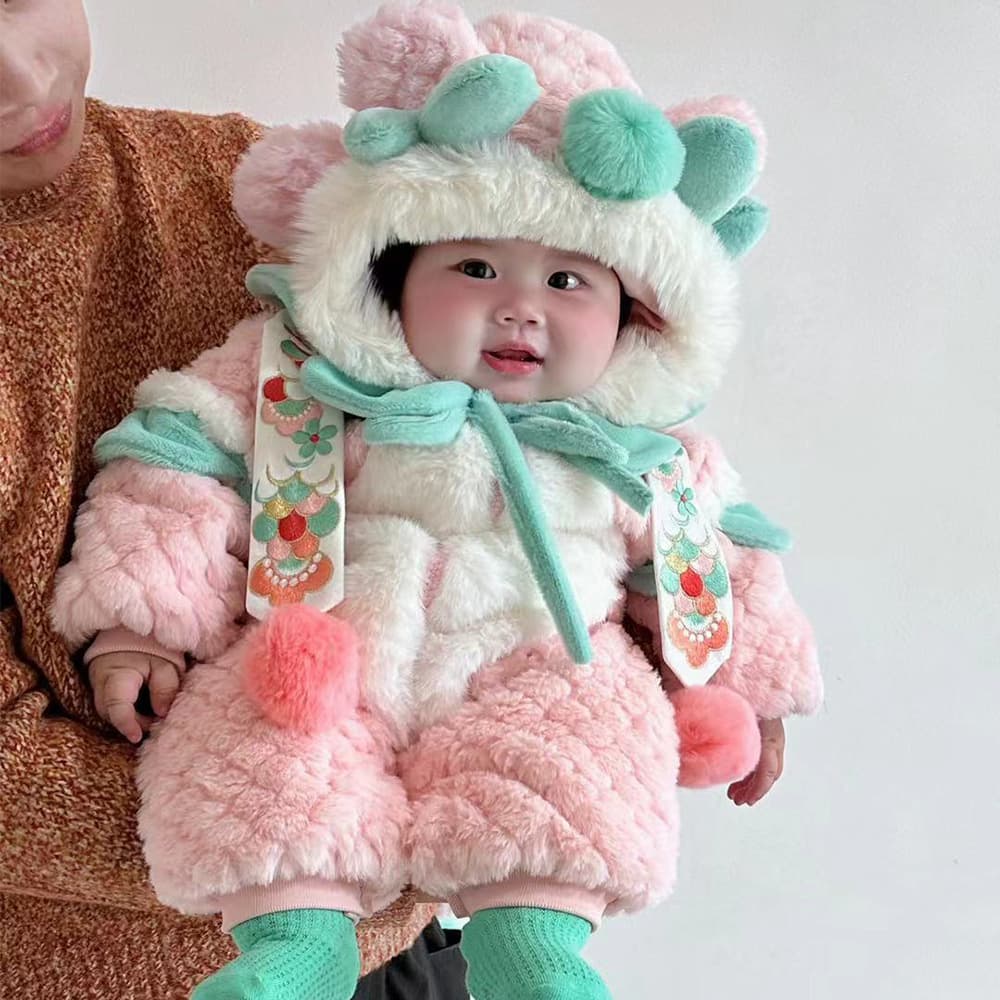 Winter Hanfu Baby Girl First Birthday Dress Infant Bodysuit Newborn Baby Boy New Year Outfit Going Out Clothes