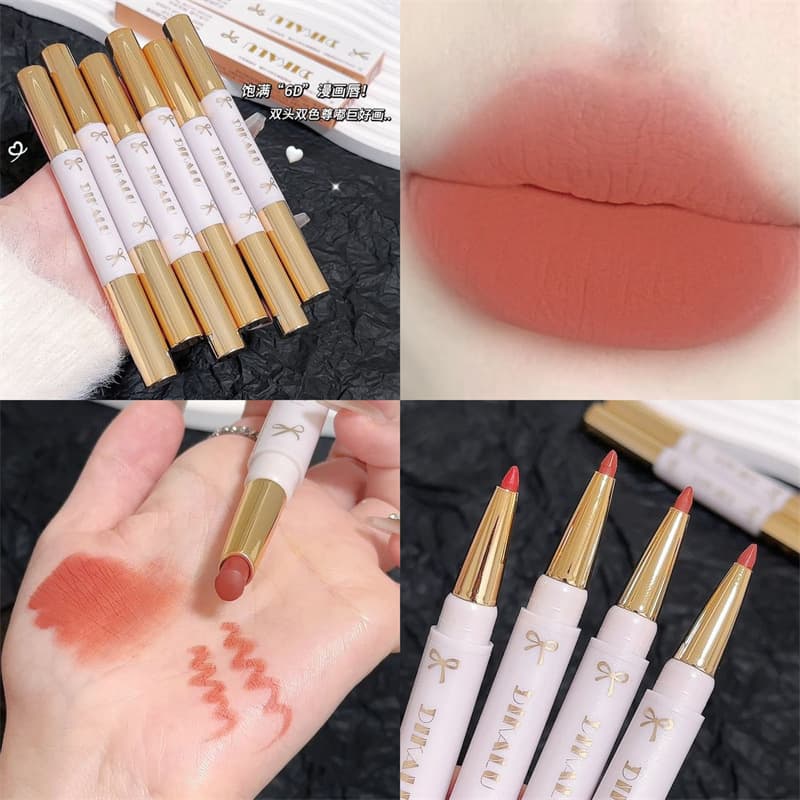 DIKALU soft matte lip liner and lipstick, smudge-proof, non-transfer, moisturizing, waterproof dual-ended.