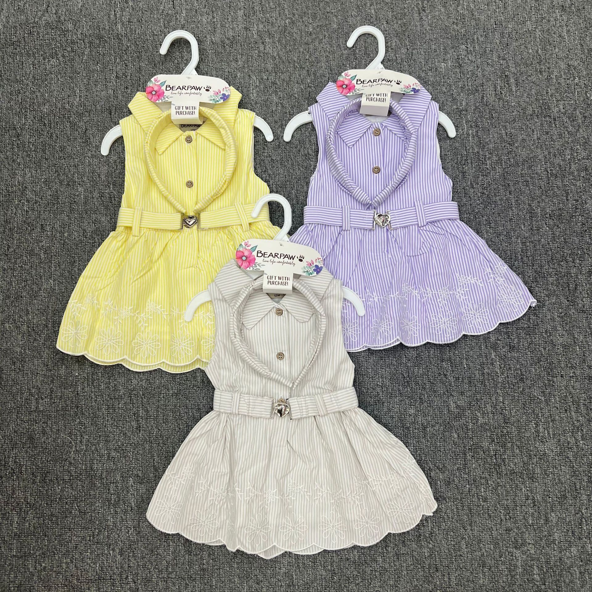 Foreign Trade Newborn Baby Girl Summer Woven Floral Lace Flutter Sleeve Dress and Headband Two-Piece Princess Dress Set