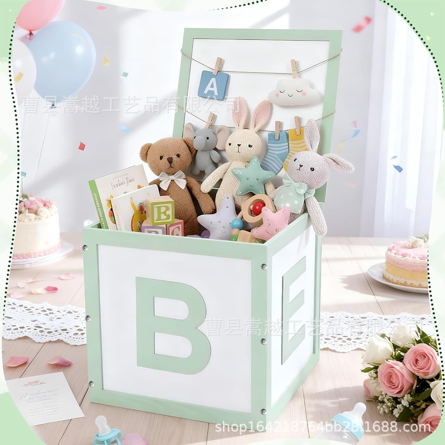 Wooden Baby Gift Box ABC Display Box Party Decoration Letter Puzzle Storage Wooden Box Gift Box