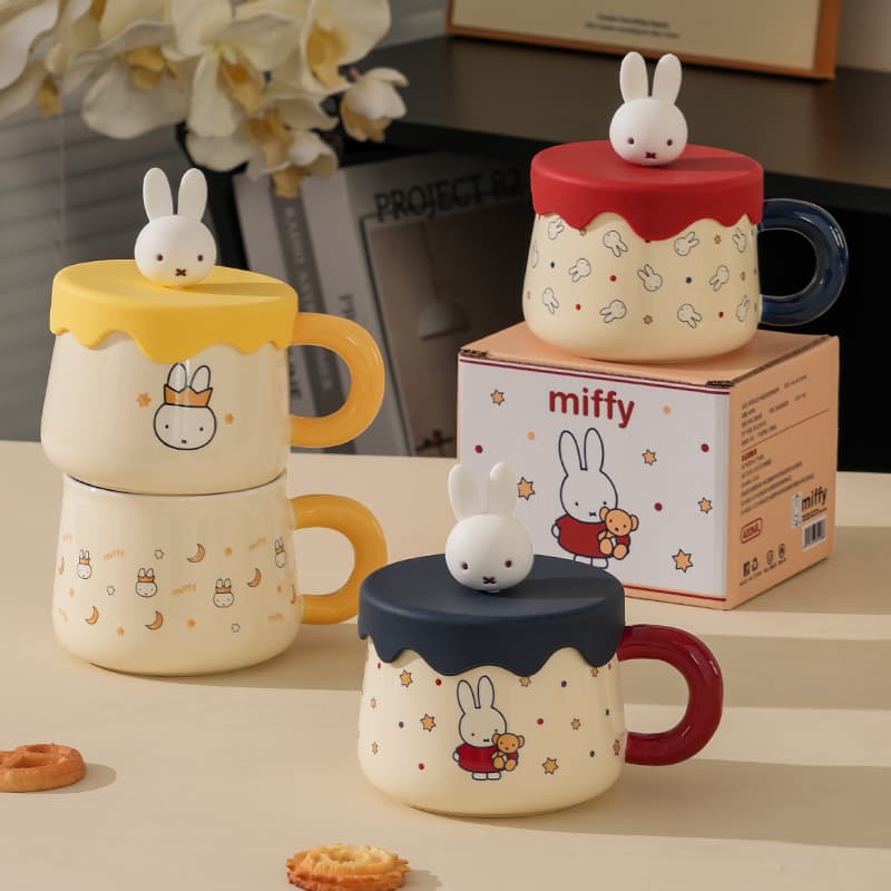 Cute MIFE Ceramic Mug with Lid Creative High-End Look Coffee Cup Gift for Women Best Friend Birthday Souvenir