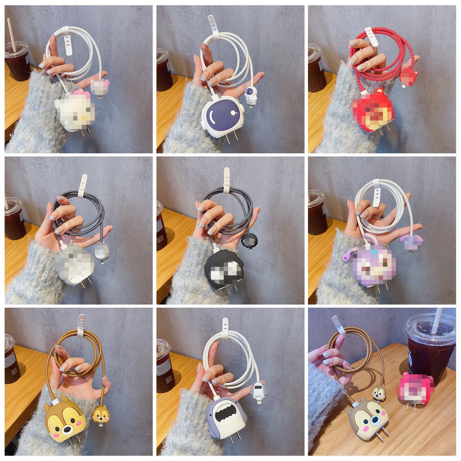 Cute cartoon charger protective case for Apple 18/20W data cable, cable winder, four-piece set