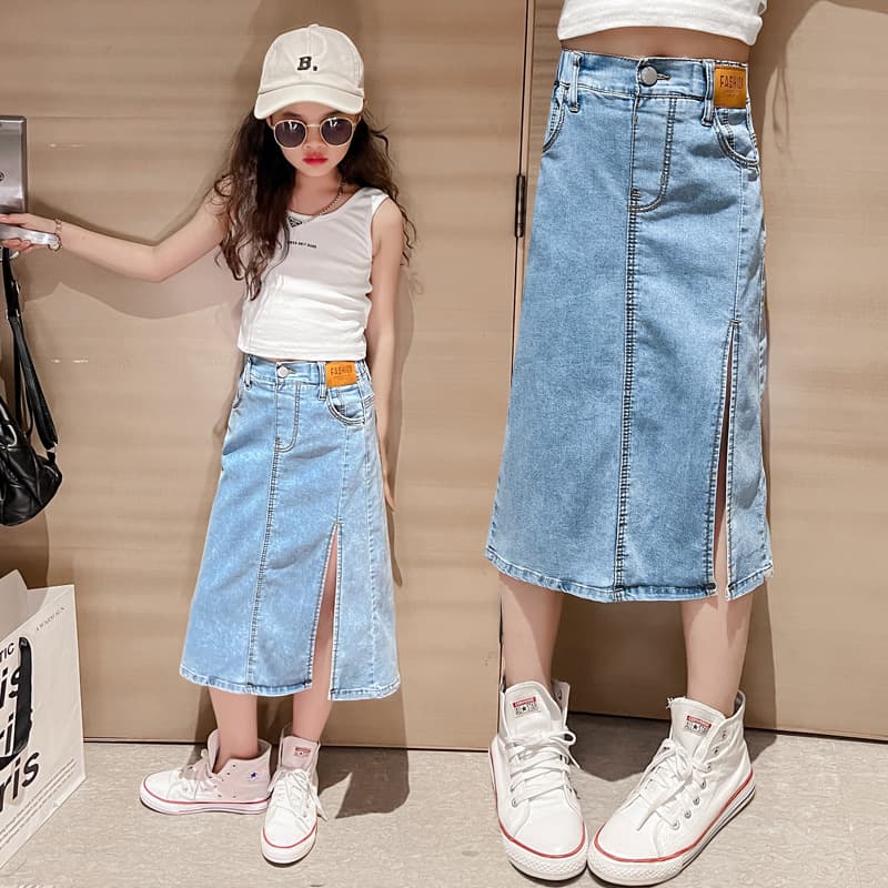 Girls Denim Skirt 2024 New Summer Style Half Skirt for Older Children Streetwear Slimming Skirt