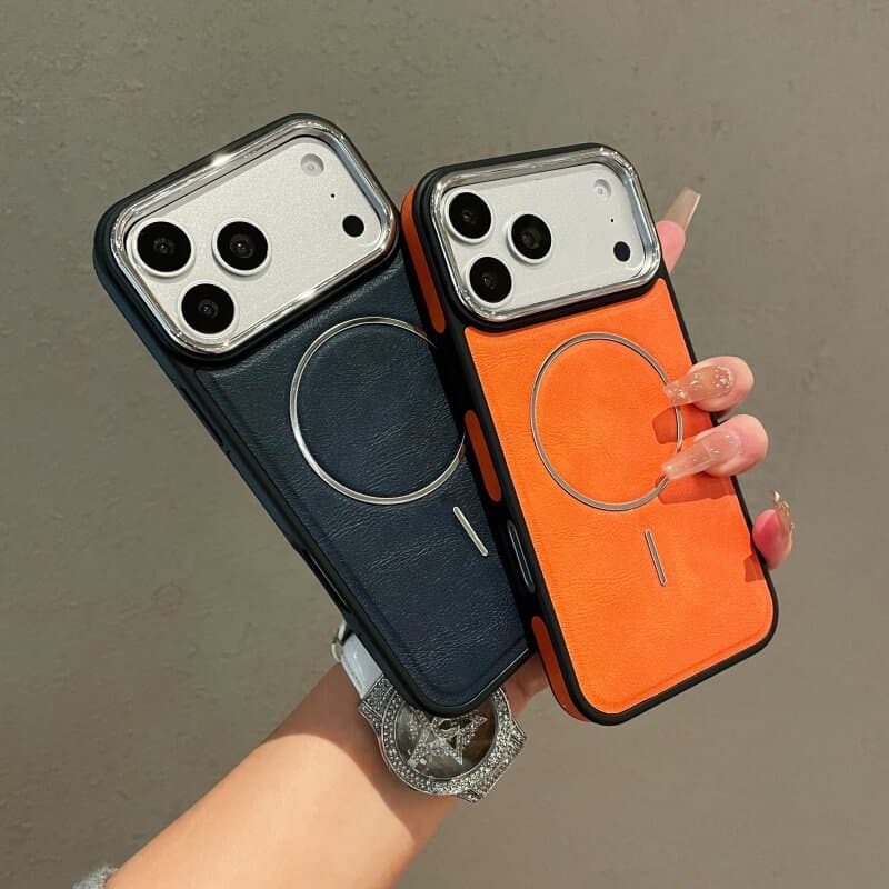iPhone 17 PRO MAX Leather Texture Magnetic Phone Case Compatible with Apple 16, Leather Grain Protective Cover 15