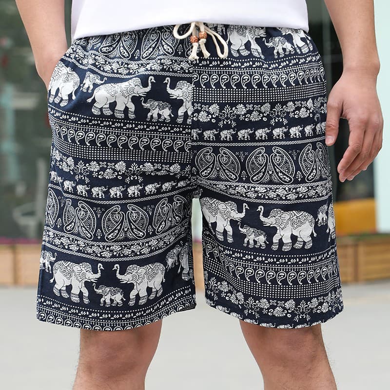 Linen Travel Drifting Print Five-Point Shorts Men's Shorts Casual Sports Loose Large Size Print Board Shorts Thin Style