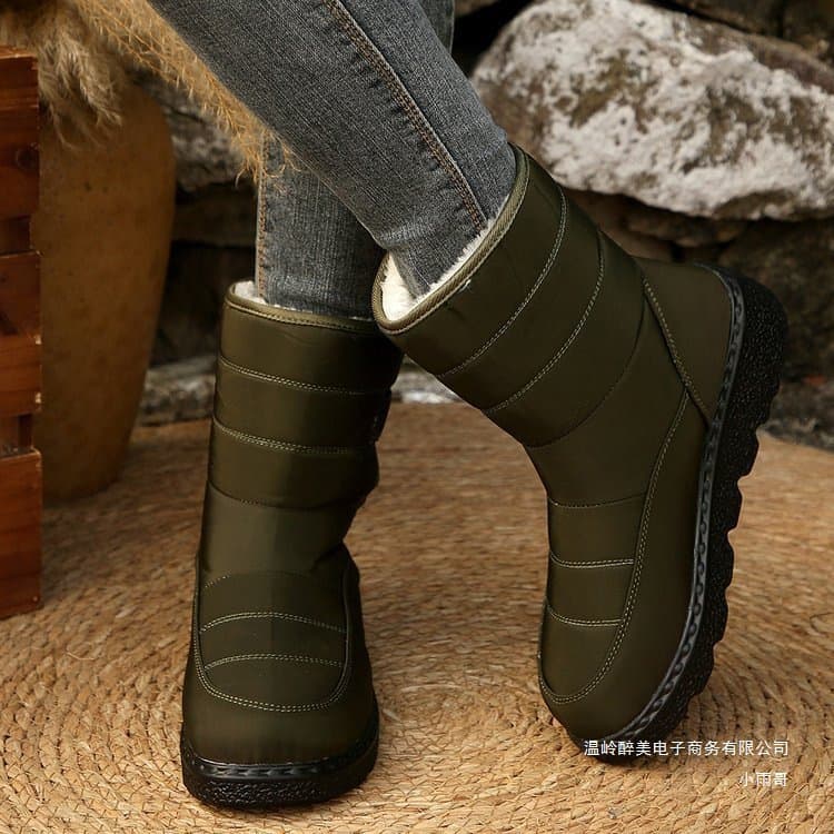 2025 Cross-Border Trade Fleece-Lined Warm Thick Sole Snow Boots Women Large Sizes Velcro Strap Down-Filled Cloth Mid-Calf Cotton Shoes