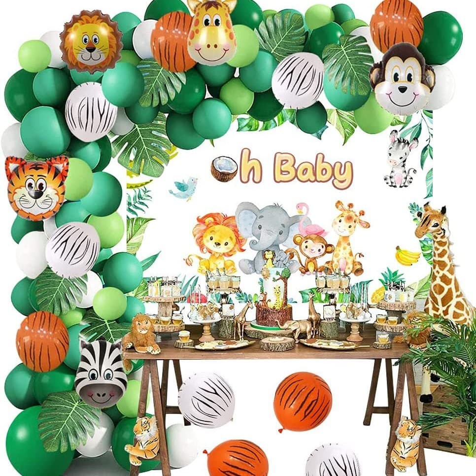 Cross-border Jungle Animal Balloon Chain Set Cartoon Animal Head Forest Green Theme Birthday Party Decoration Balloons