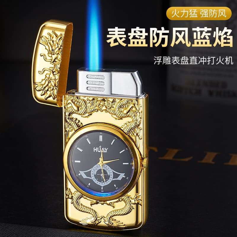 Factory Direct Cross-border Watch Lighter Windproof Direct-fill Gas Lighter Blue Flame Trendy Men's Gift