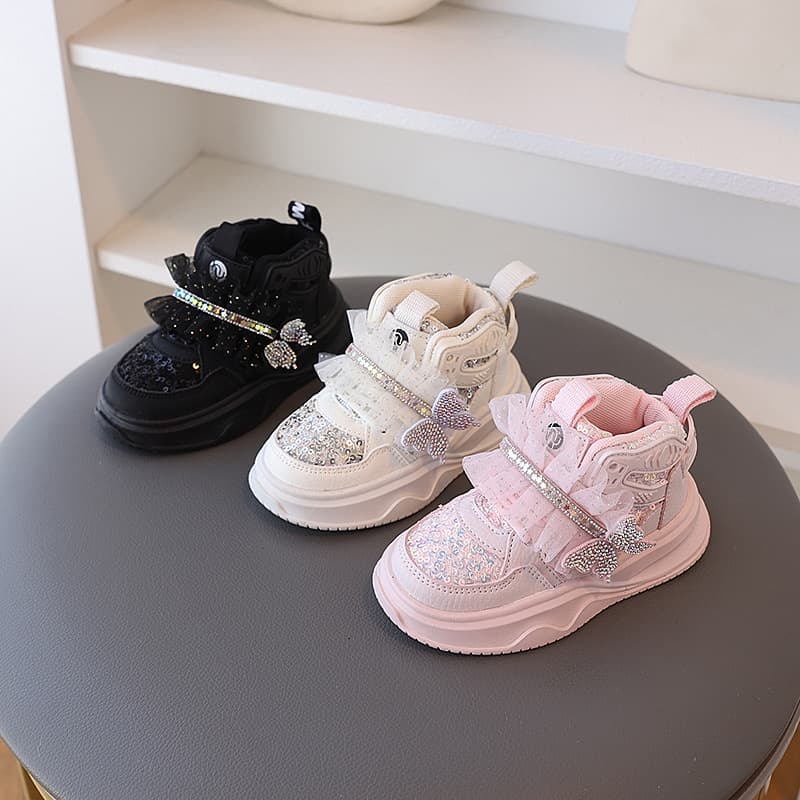 Girls' sneakers, 2024 autumn new style, soft-soled, non-slip, chunky sneakers for toddlers and little girls.