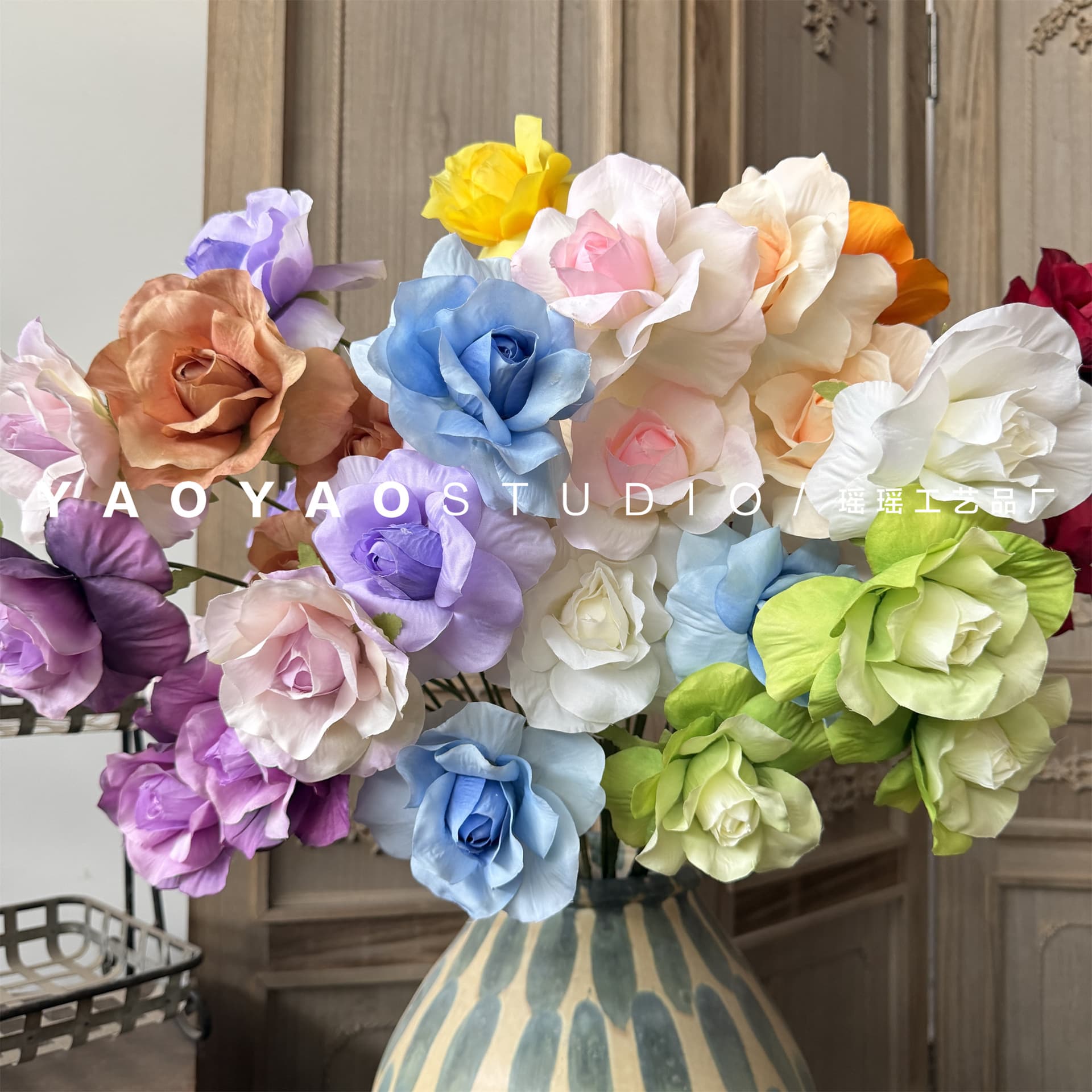 3-Head Large Reversible Rose Artificial Flowers for Wedding Hall Arrangement, Window Display, Home Decoration
