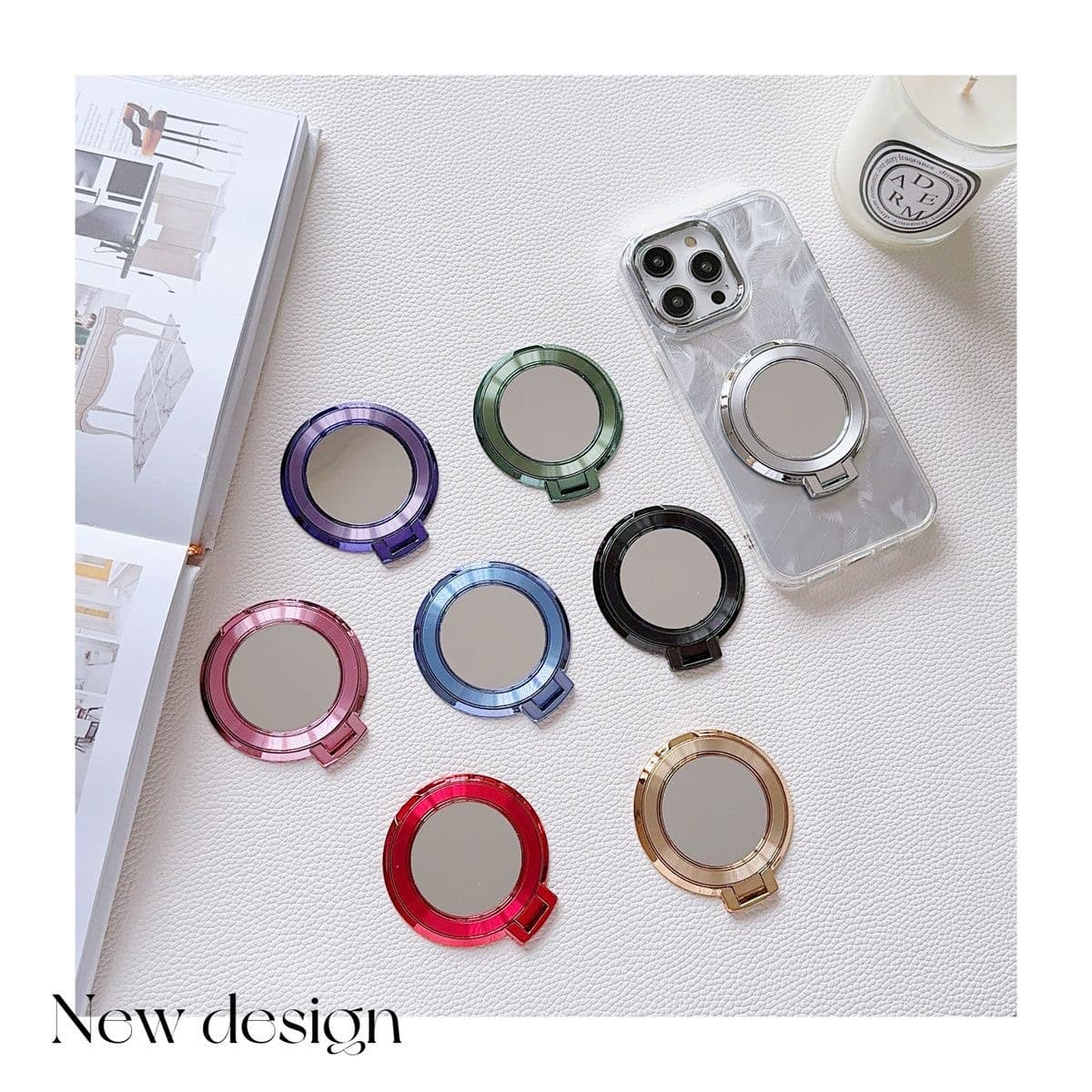 Ultra-Thin Phone Magnetic Ring Mirror Stand CD Pattern Foldable Adhesive Magnetic Magsafe Stand Universal