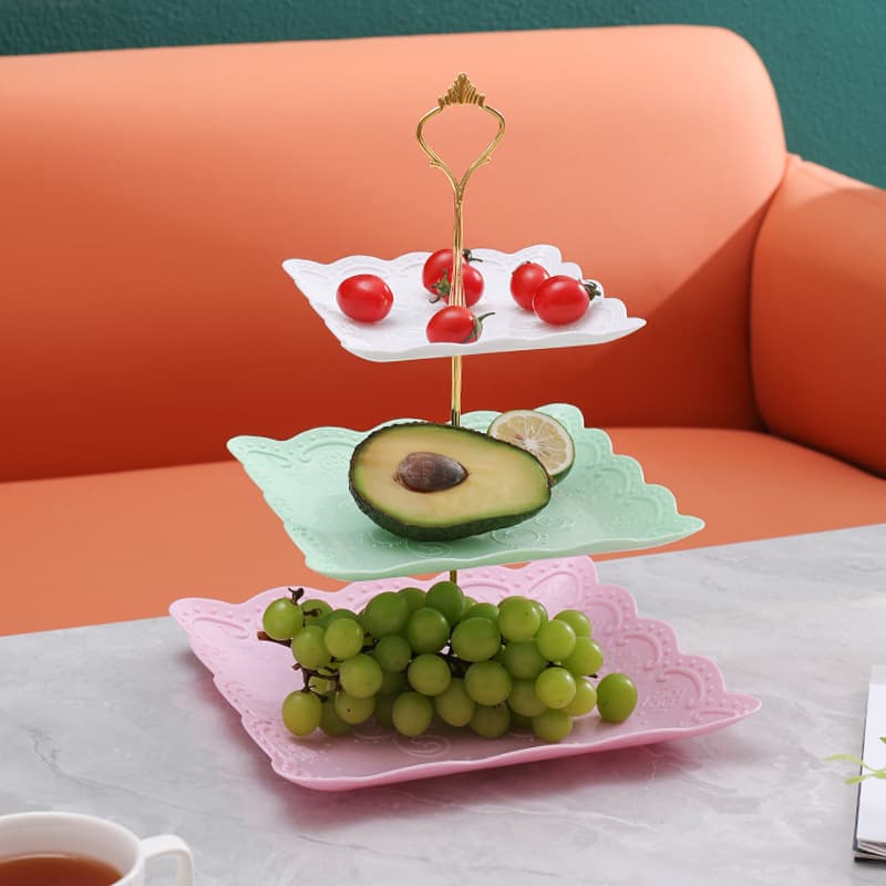 Cake Stand European-style 3-Tier Fruit Tray Multi-layer Dessert Table Decoration Afternoon Tea Pastry Tray Plastic Dried Fruit Plate