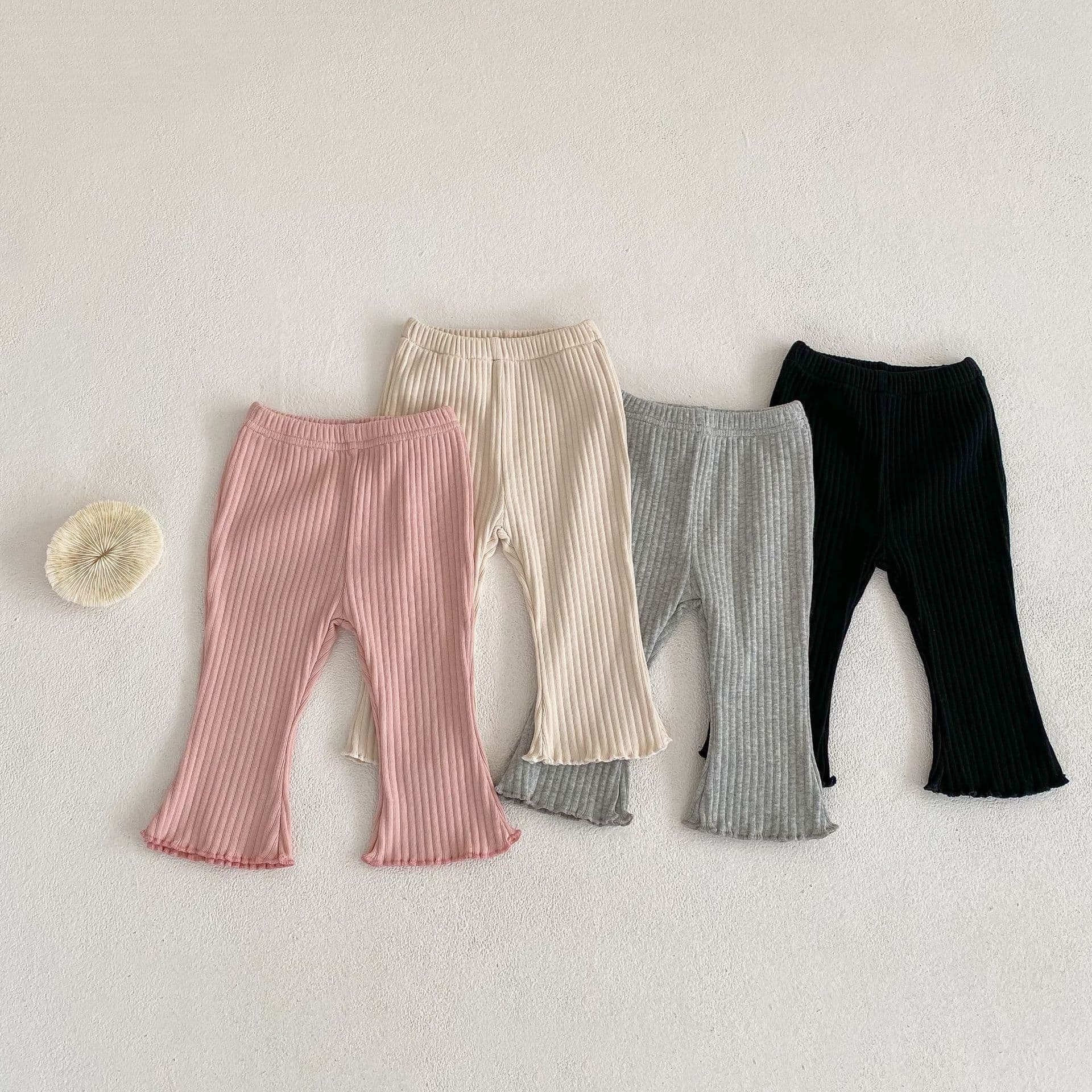 Ins Korean Style Girls' Baby Flared Pants Infant Pants Solid Color Stretch Ribbed Bottoming Pants Ruffle Hem Wide Leg Pants
