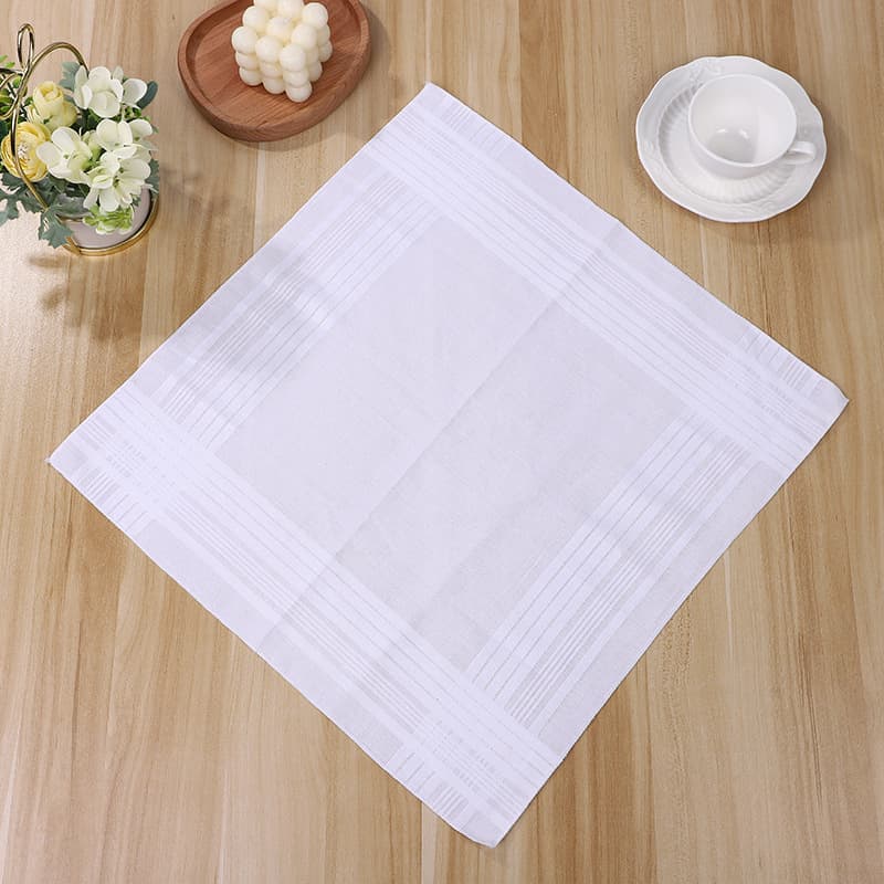 Pure Cotton White Men's Stripe Handkerchief Dyed Scarf 43cm Full Cotton Plain White Checked Square Scarf Wholesale Price