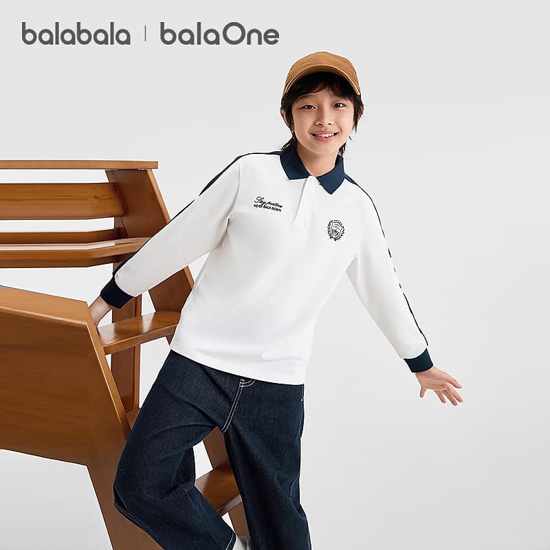 Balabala children's long-sleeved T-shirt boys' bottoming shirt 2026 autumn new top children's clothing contrasting color fashion top