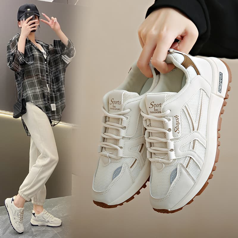 2025 Summer New Women's Shoes Agam Sneakers Thick Sole Breathable Running Shoes Student Lightweight Casual White Sneakers