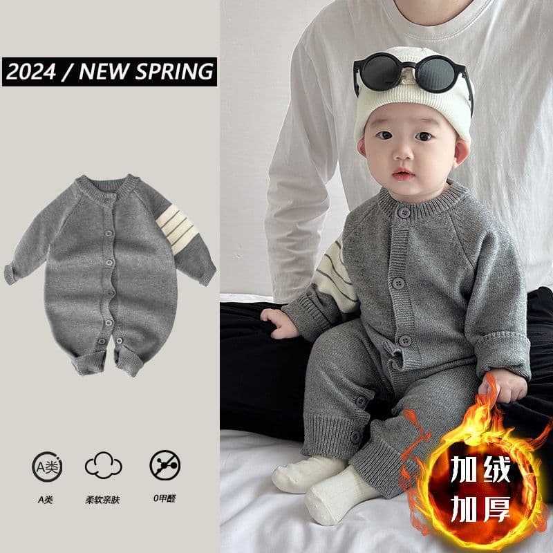 Baby Winter Knit Romper for Boys, Newborn Fleece Bodysuit, Baby Jumpsuit