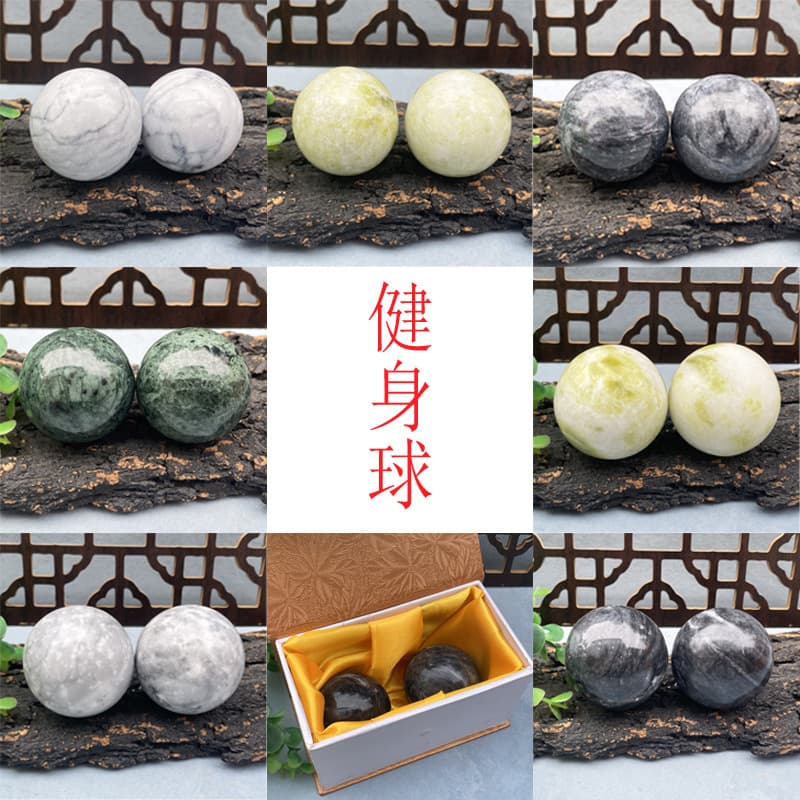 Lantian Jade Hand Massage Ball Wave Pattern Stone Health Care Grip Ball Green Flower Exercise Small Large Size Play Piece