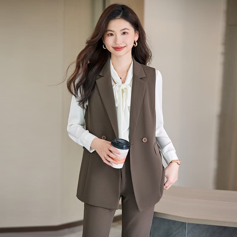 Women's Suit Vest Set Autumn Winter New Vest Jacket Mid-Length Fashionable Shirt Two-Piece Set
