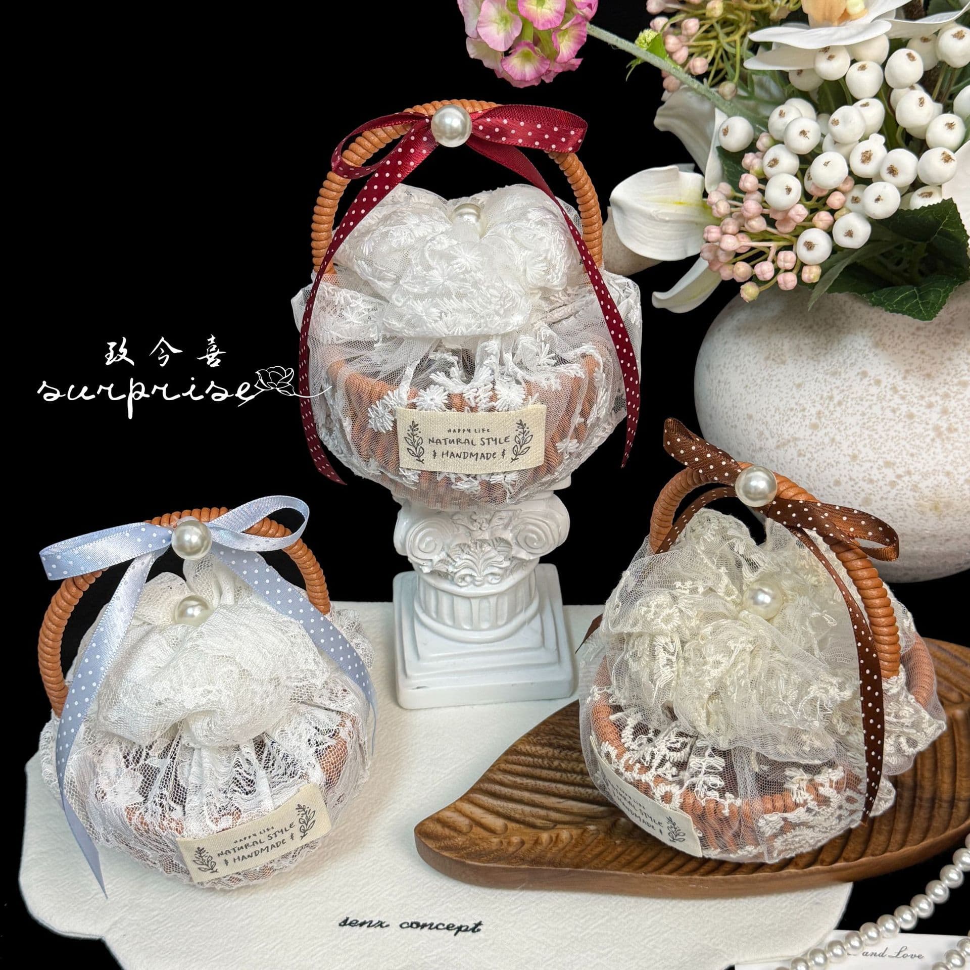 French medieval lace furoshiki wedding candy box wrapping cloth wedding engagement mini watermelon basket lace embroidery cloth