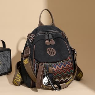 Premium Denim Ethnic Embroidery Backpack Women 2025 New Contrast Color Large Capacity Multi-use Crossbody Bag