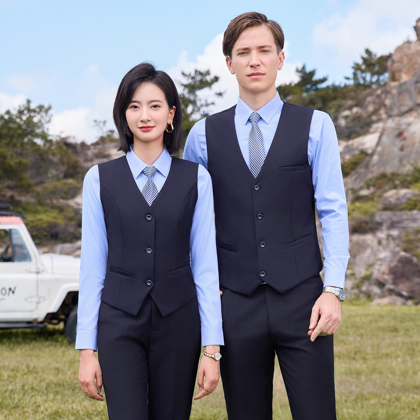 Dark blue business style suit vest suit men's and women's vest hotel staff professional attire temperament work clothes