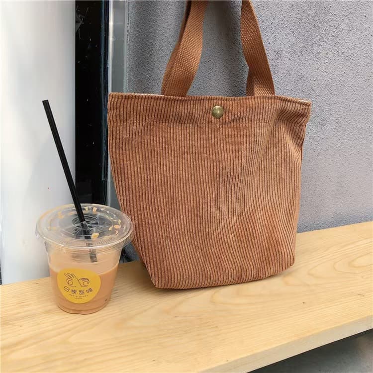 Corduroy Handbag Canvas Bag Handheld Lunch Box Bag Storage Bag Tote Bag Japanese and Korean Style