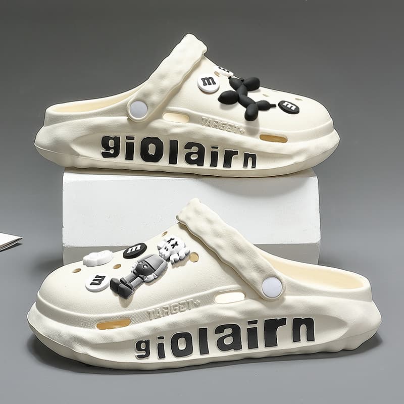 Outer wear hole shoes men's summer non-slip two wear fashion letters thick bottom men's soft bottom breathable sandals and slippers summer wholesale