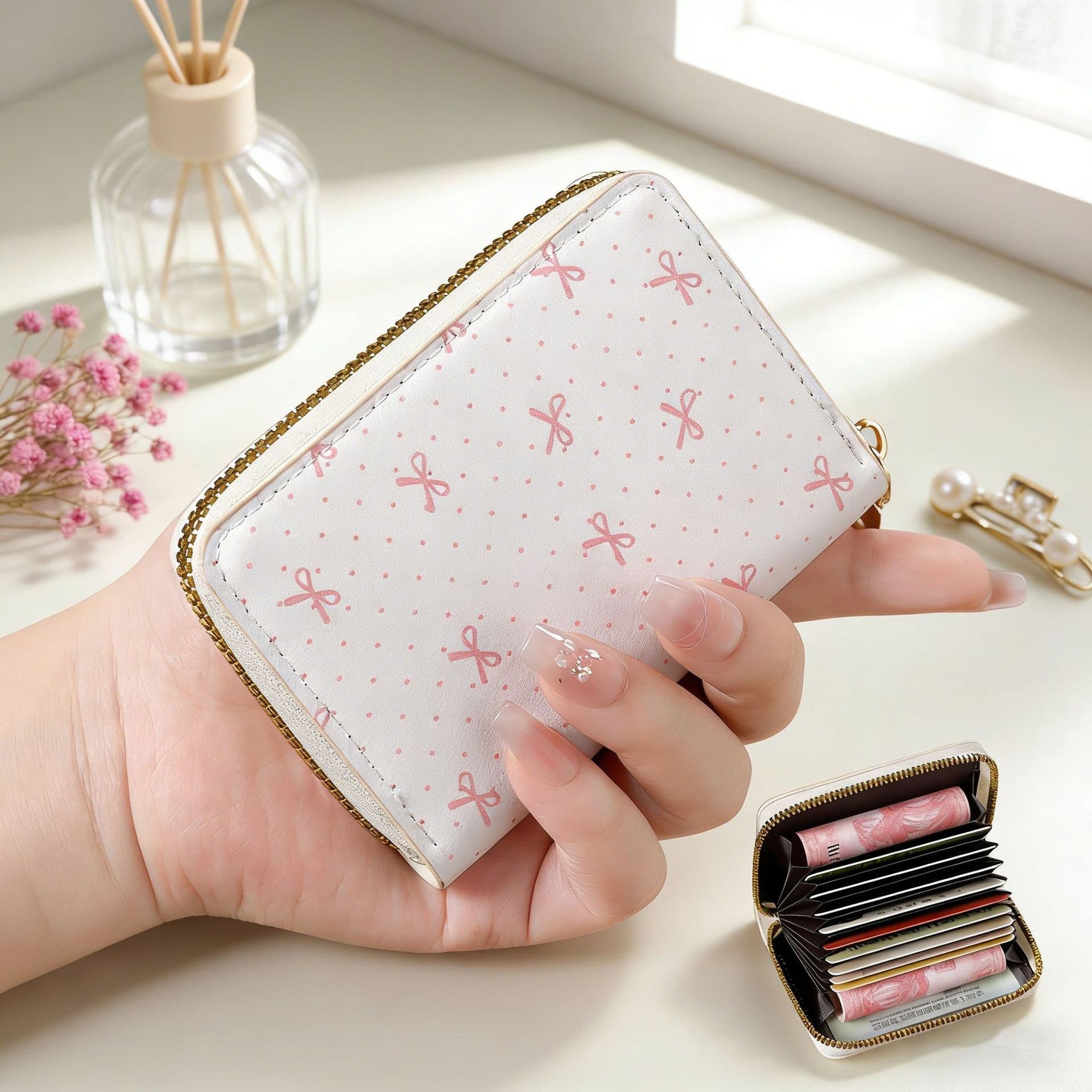 High-Aesthetic Card Holder Wallet for Women with Zipper, Multi-Slot Coin Purse, Cute Anti-Magnetic Card Case, Compact Bank Card Sleeve