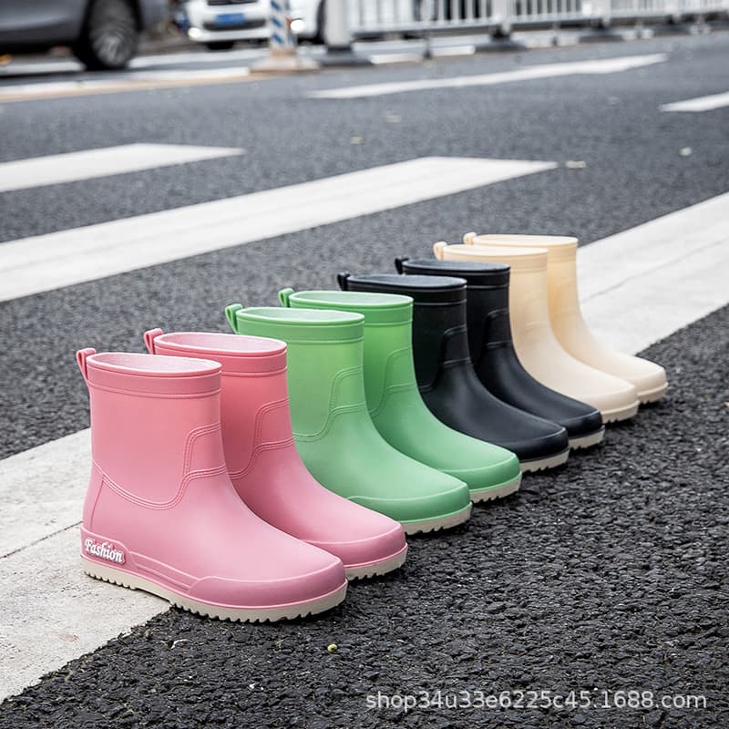 Women's Rain Boots, Mid-Calf Unisex Trendy Rain Shoes, Slip-Resistant, Durable, Fashionable, Warm, Men's Outdoor Wear, Waterproof Boots