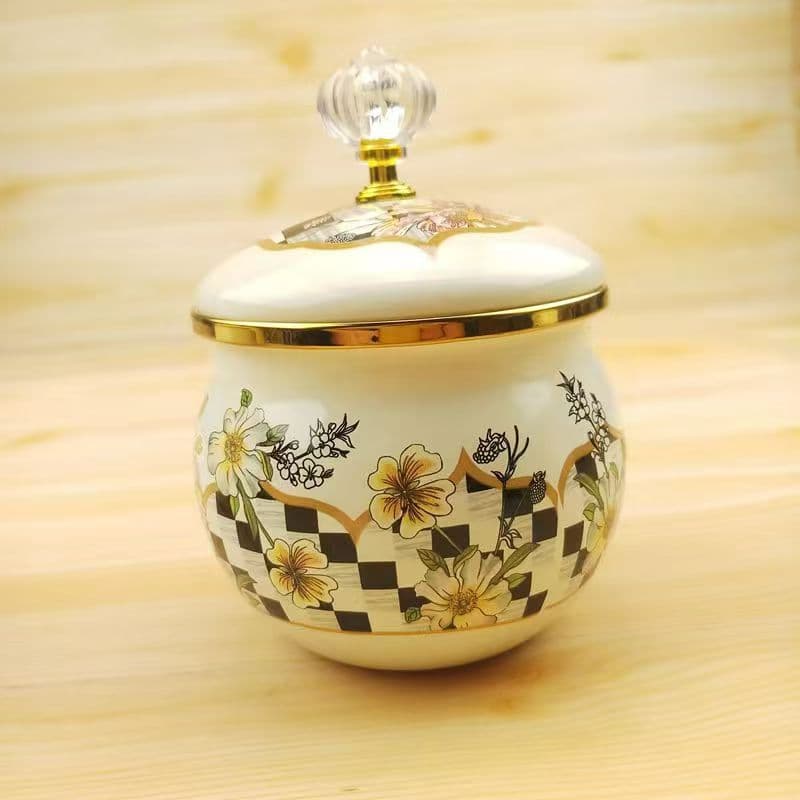 Enamel Sugar Jar with Lid, Salt Jar, Spice Jar, Household Seasoning Bottle Jar, Tea Canister, Restaurant Condiment Jar, Chili Oil Jar