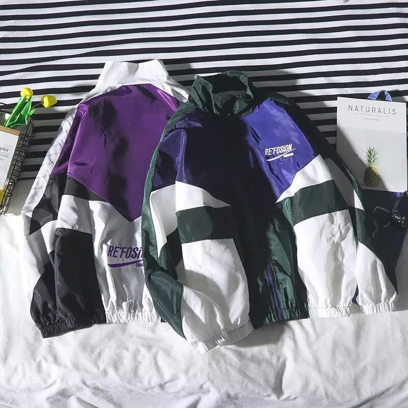 European and American Streetwear Men's Hip-Hop Harajuku Color-Block Jacket 2024 Spring/Autumn Unisex Sports Windbreaker Coat