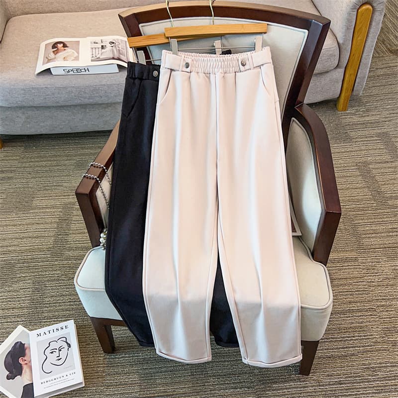 200/300 lbs Plus Size Wool Pants for Women Autumn High Waist Slimming Carrot Pants Casual Harem Pants 5389