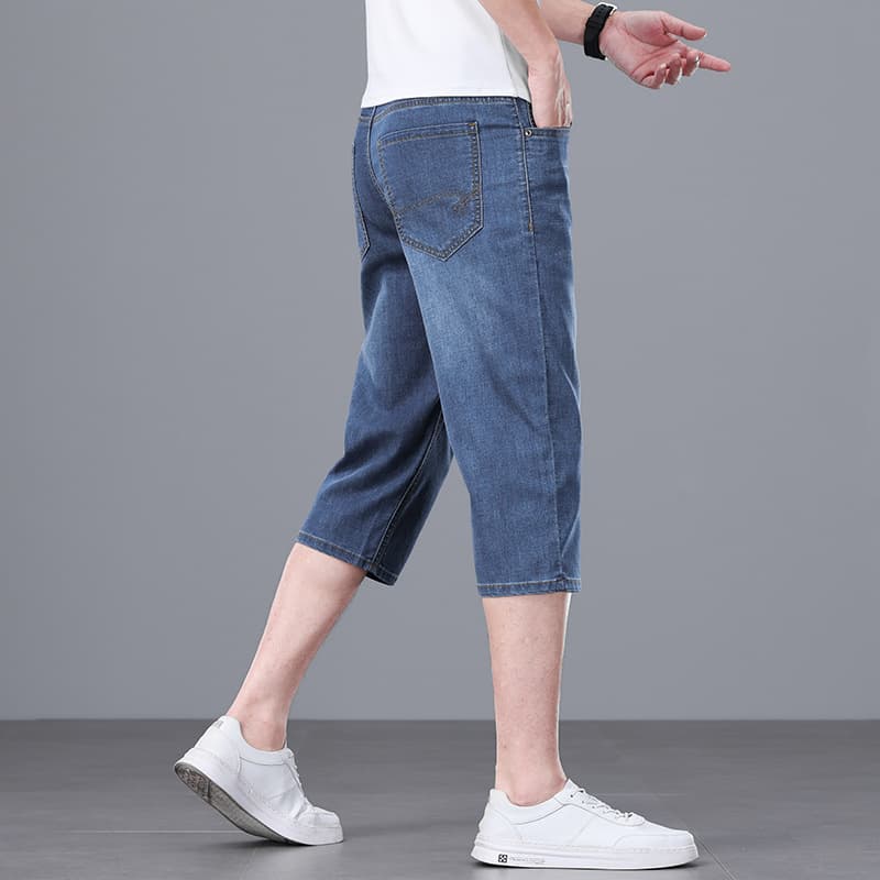 Business Straight-Leg High-End Summer Cropped Jeans for Men, Classic Mid-Length Denim Shorts, Thin Style Men's Fashion