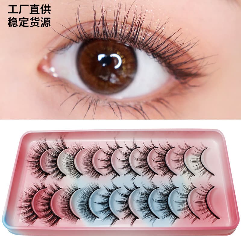 Dingsen False Eyelash Factory Cross-Border Stable Supply 10 Pairs Natural Makeup COS Little Demon Eye Lashes